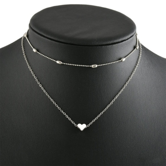 Cute Set Silver Heart Ball Chain Choker Necklace - Picture 2 of 6